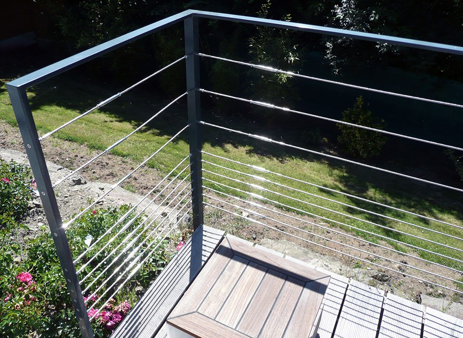 Garde corps 5 cables pour terrasse en bois