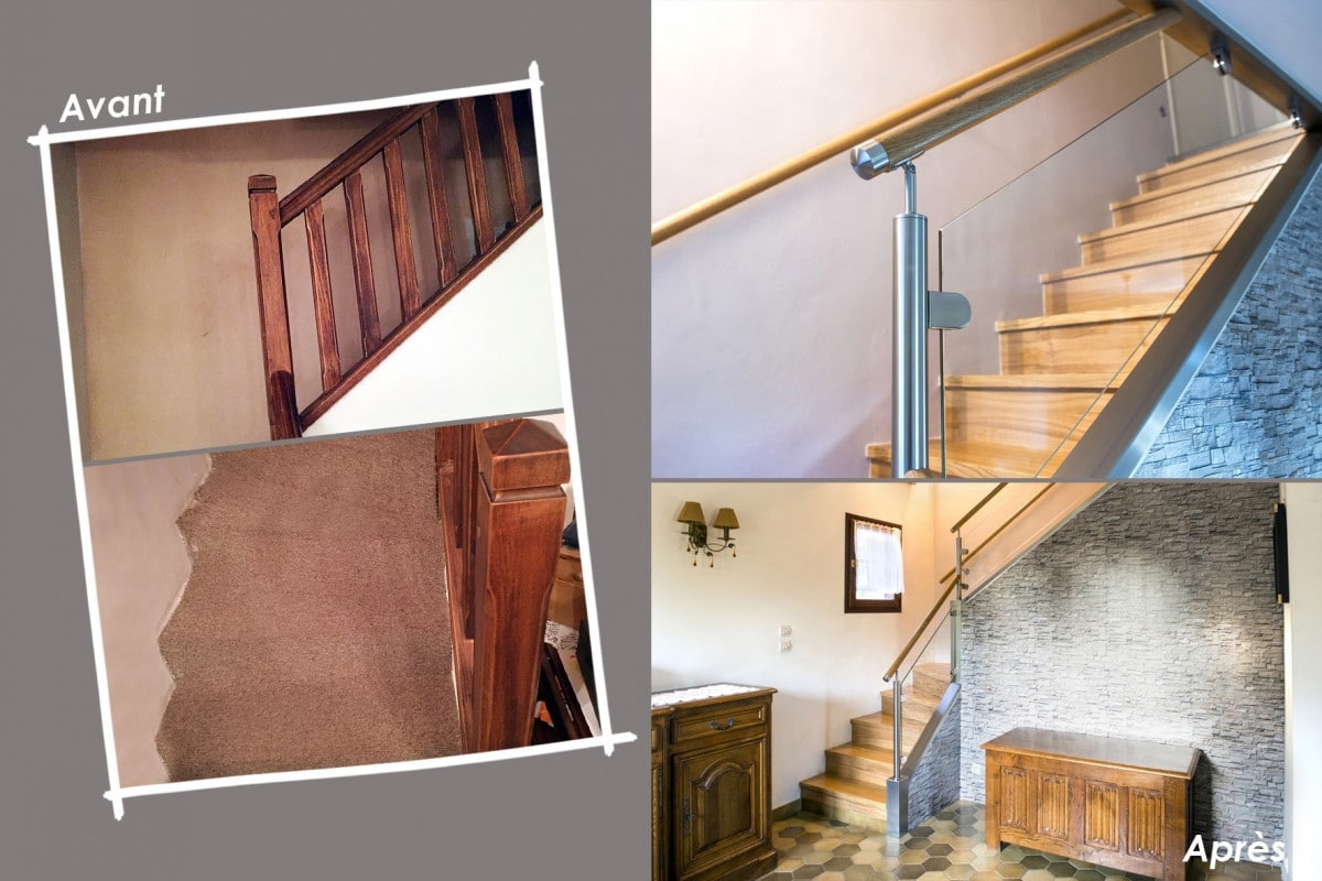 escalier-bois-verre Rénovation escalier béton et garde-corps bois