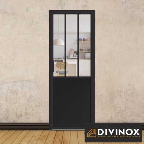 Bloc porte battante aluminium - 3 sections verticales avec soubassement tôle