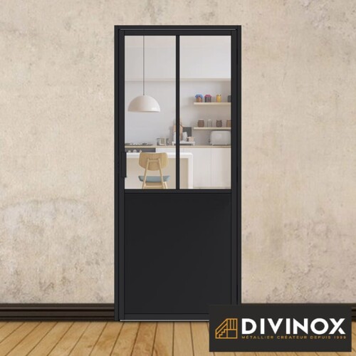 Bloc porte battante aluminium - 2 sections verticales avec soubassement tôle