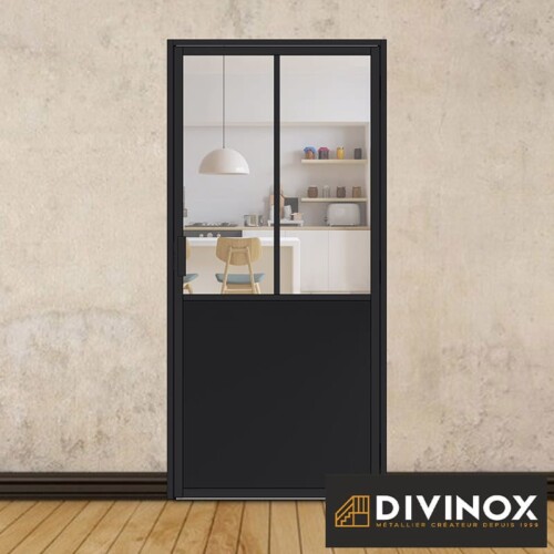 Bloc porte battante aluminium - 2 sections verticales avec soubassement tôle