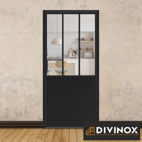 Bloc porte battante aluminium - 3 sections verticales avec soubassement tôle