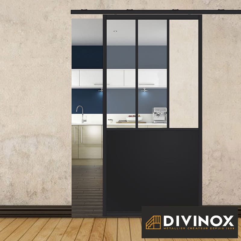 Porte coulissante H 2088 x L 1067 mm - 3 sections verticales + soubassement tôle plane